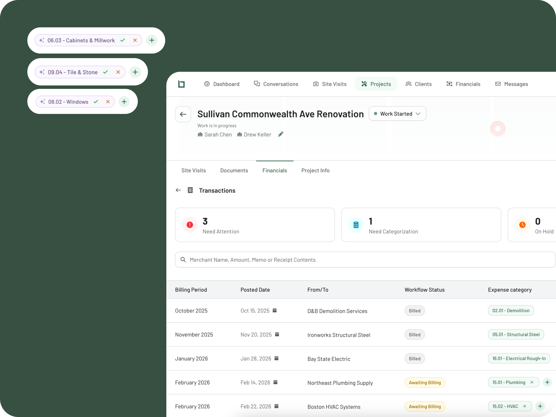 Cost-plus reporting with tagged expenses and receipts